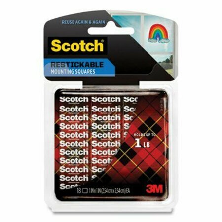 3M Scotch, Restickable Mounting Tabs, 1in X 1in, 18PK R100